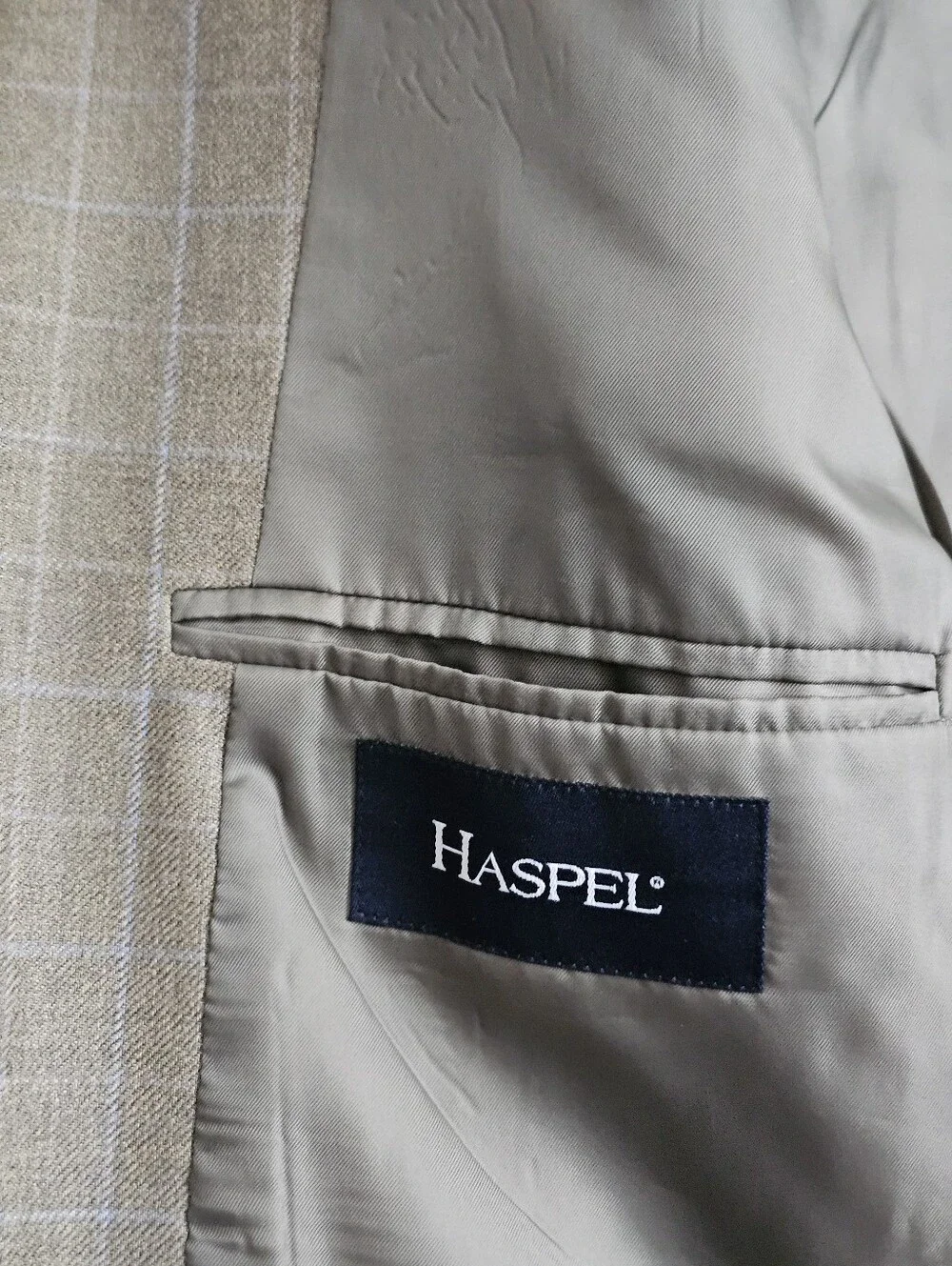 Haspel Olive Green Windowpane Silk Wool Sport Coat Blazer Men's 42L